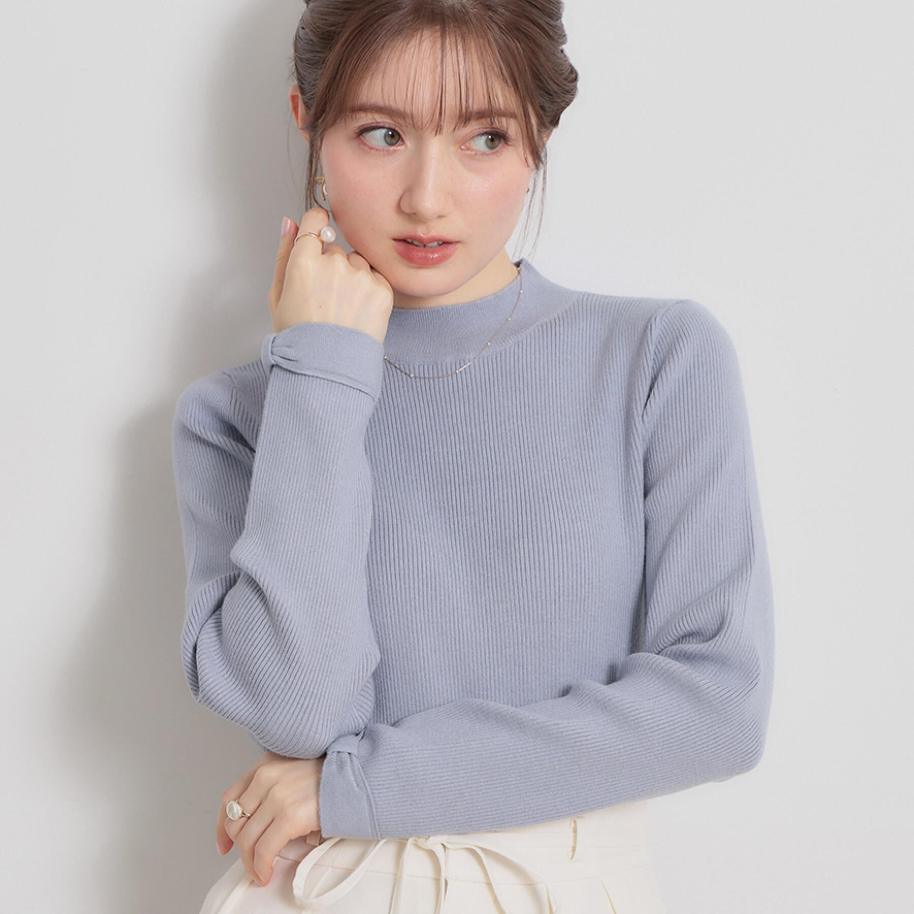 Couture broach「【洗える・着映え】袖リボン リブニット」|ニット・セーター|サックスブルー(09