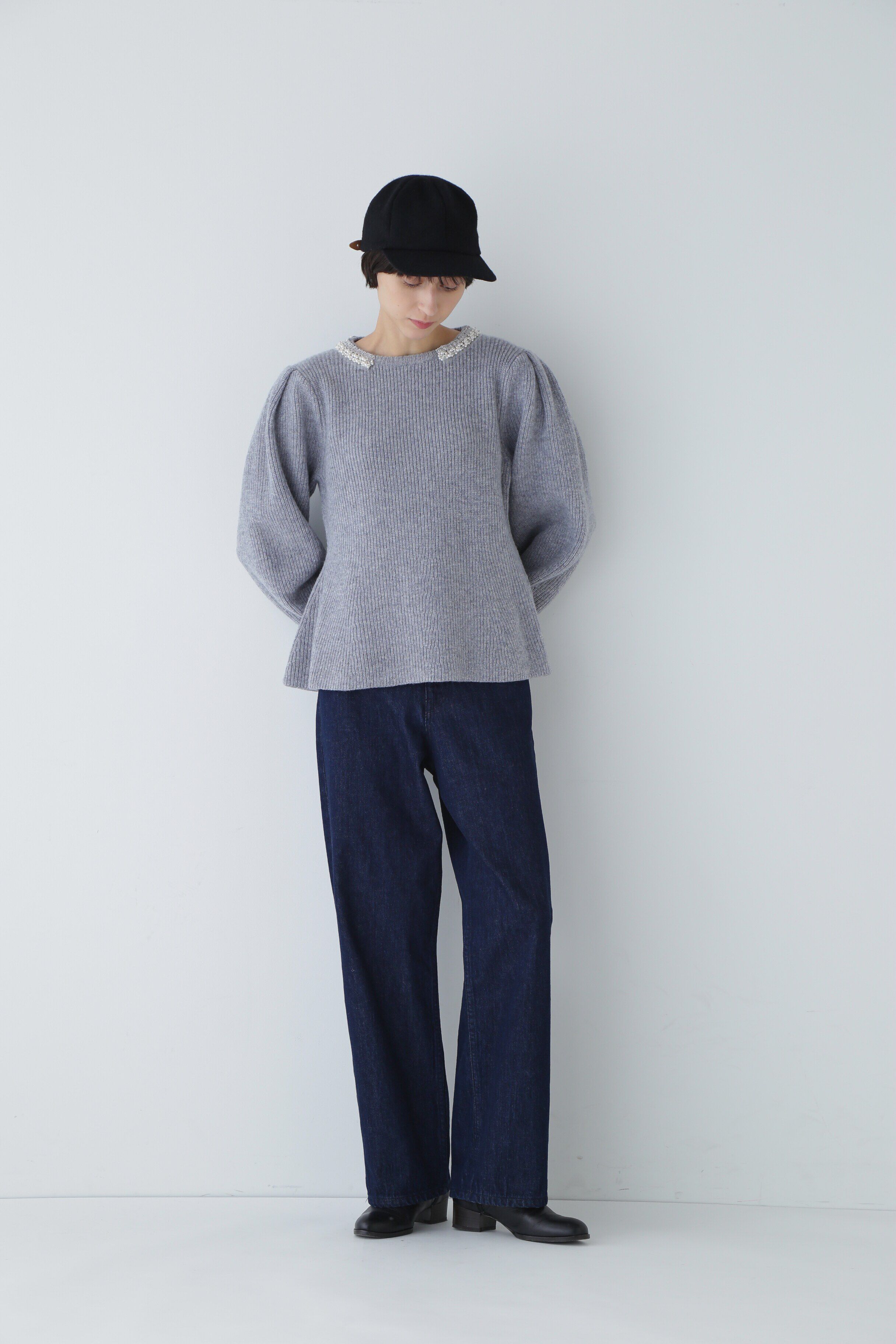  「◆ビジュー付きペプラムニット」|ニット・セーター|