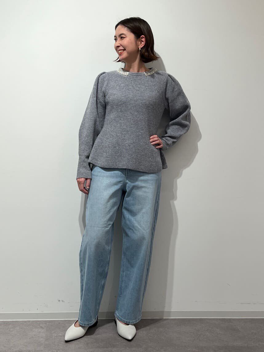  「◆ビジュー付きペプラムニット」|ニット・セーター|