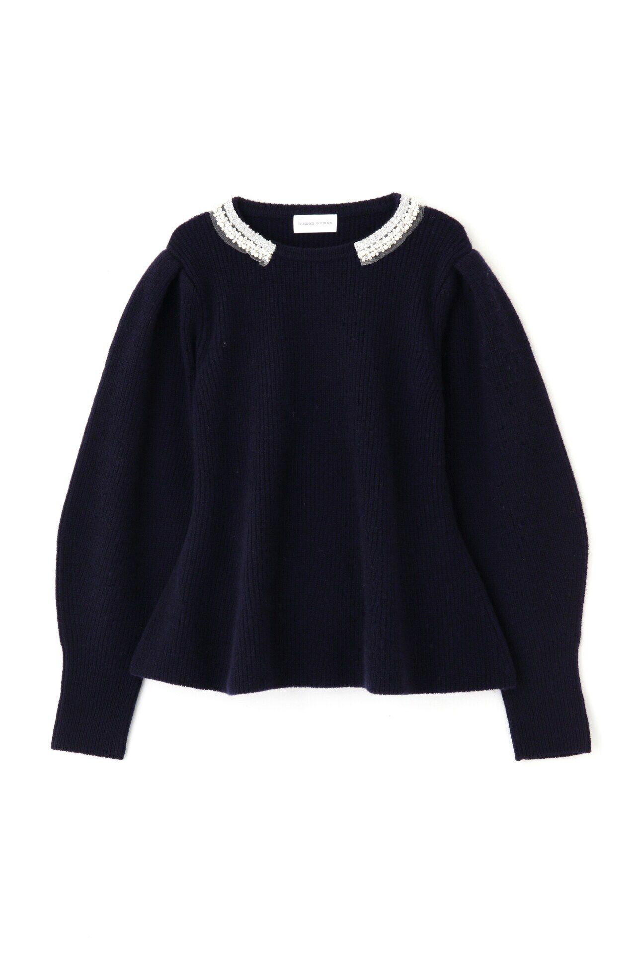  「◆ビジュー付きペプラムニット」|ニット・セーター|