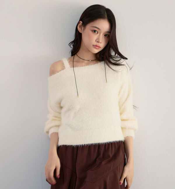 archives「ラメフェザーワンショルニットプルオーバー」|ニット・セーター|IVORY