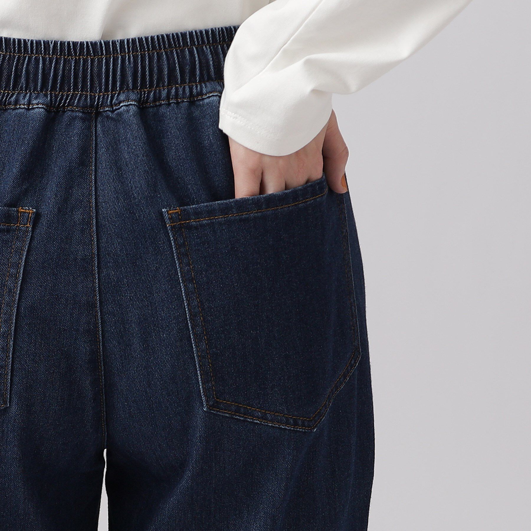 SHOO･LA･RUE「【SS-3L/洗える/美脚シルエット】ボトム選びが難しい方の救世主 デニムイージーテーパードパンツ」|デニム|