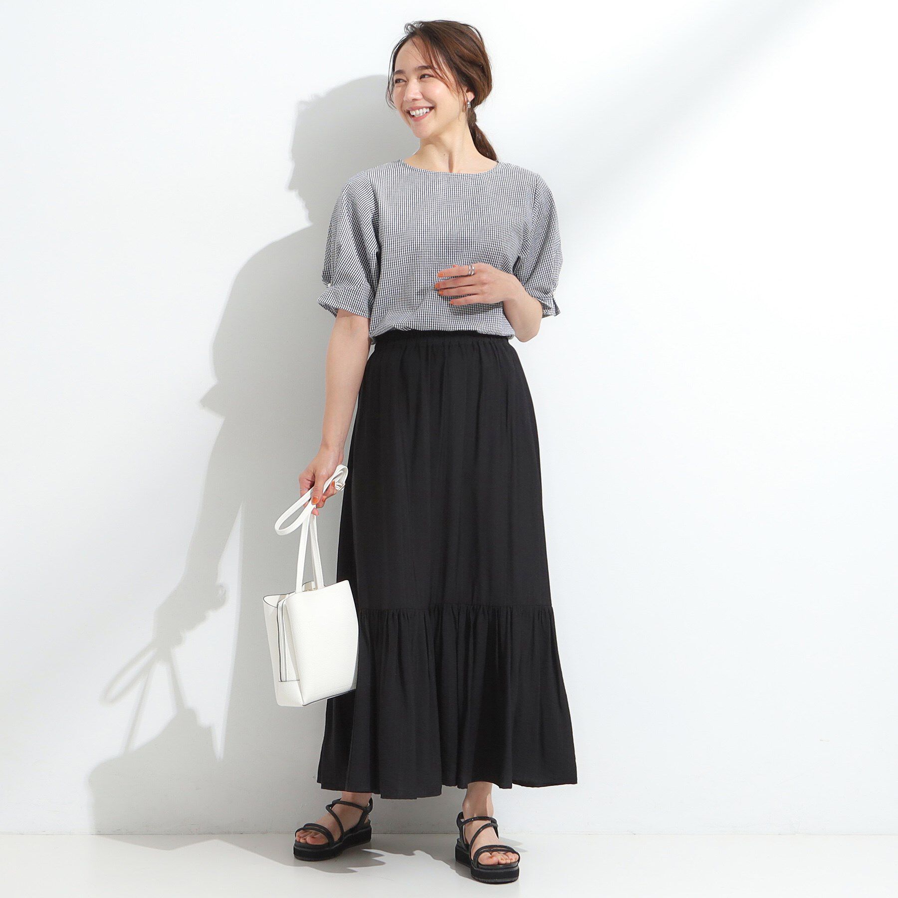 SHOO･LA･RUE「麻調ティアードスカート」|スカート|