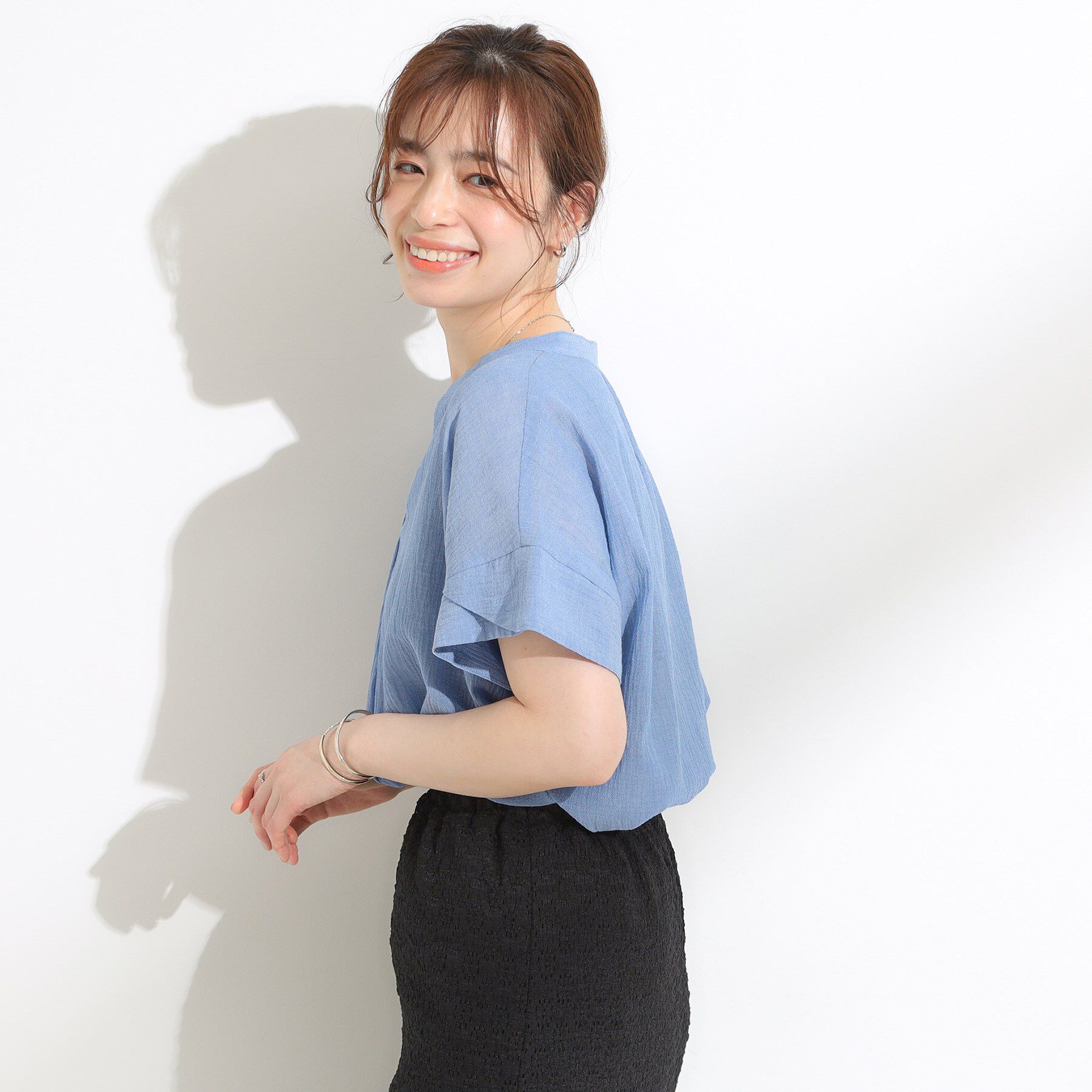 SHOO･LA･RUE「【S-LL】きれいに体型カバー さらシャリコットン スキッパーシャツ」|シャツ・ブラウス|