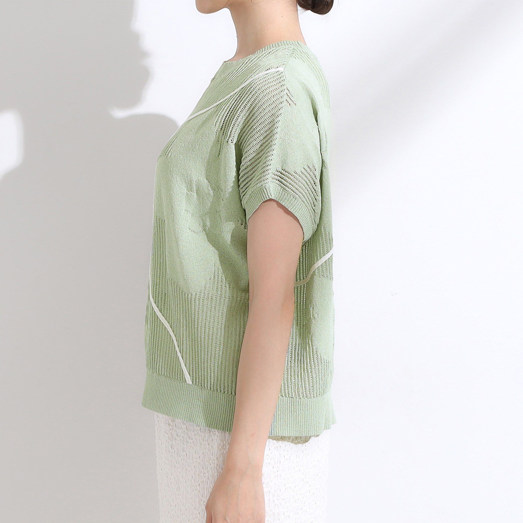 SHOO･LA･RUE「【S-LL】にょろにょろ刺繍 透かし編みニット」|ニット・セーター|