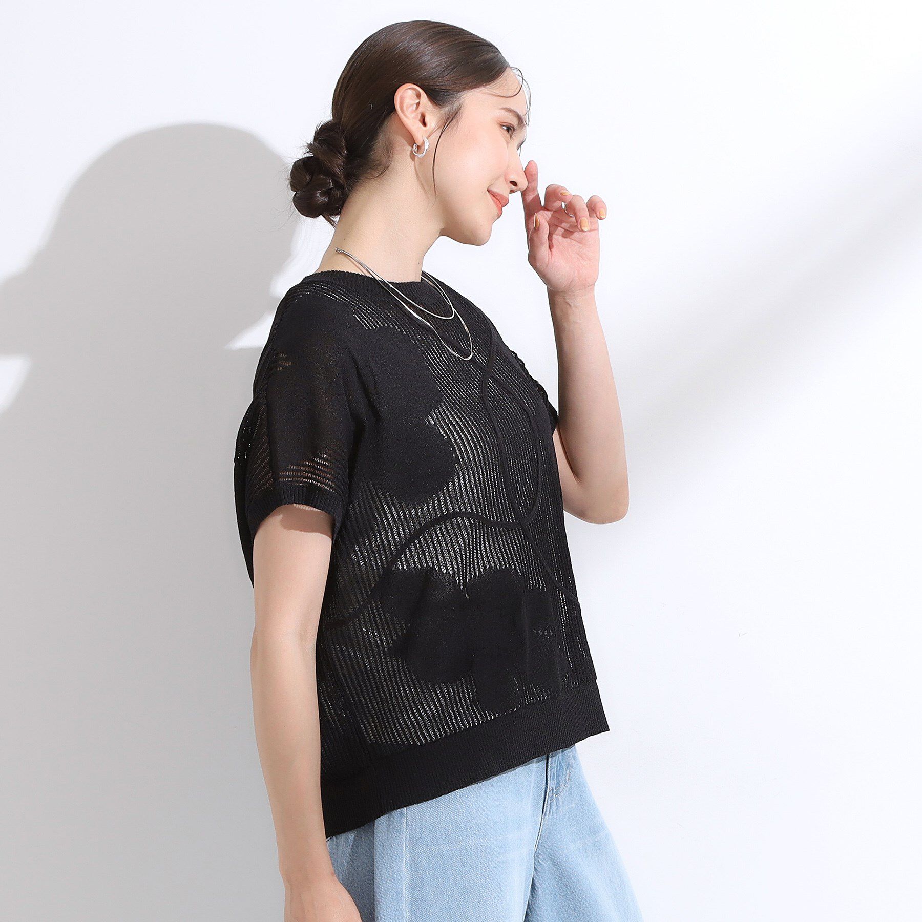 SHOO･LA･RUE「【S-LL】にょろにょろ刺繍 透かし編みニット」|ニット・セーター|