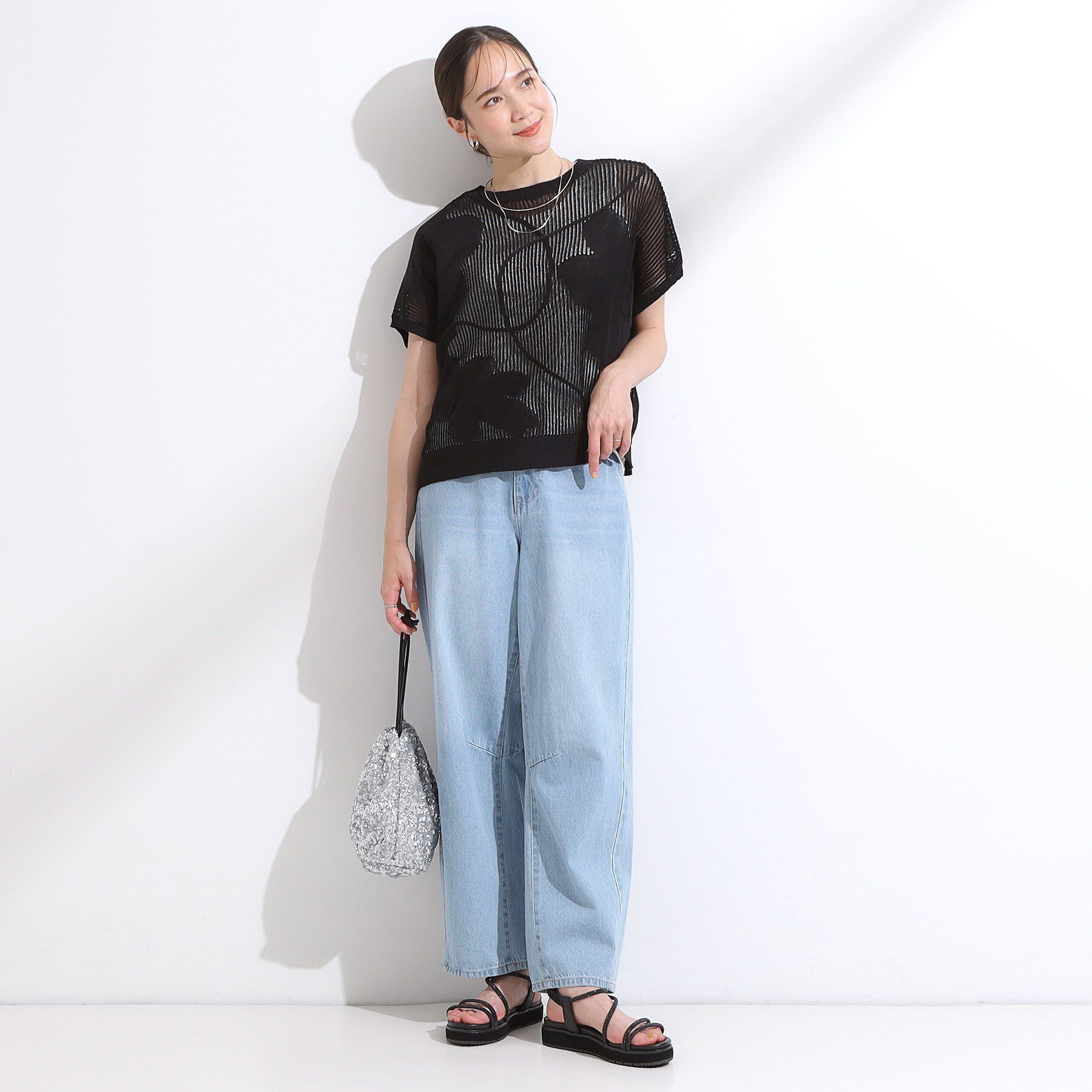 SHOO･LA･RUE「【S-LL】にょろにょろ刺繍 透かし編みニット」|ニット・セーター|