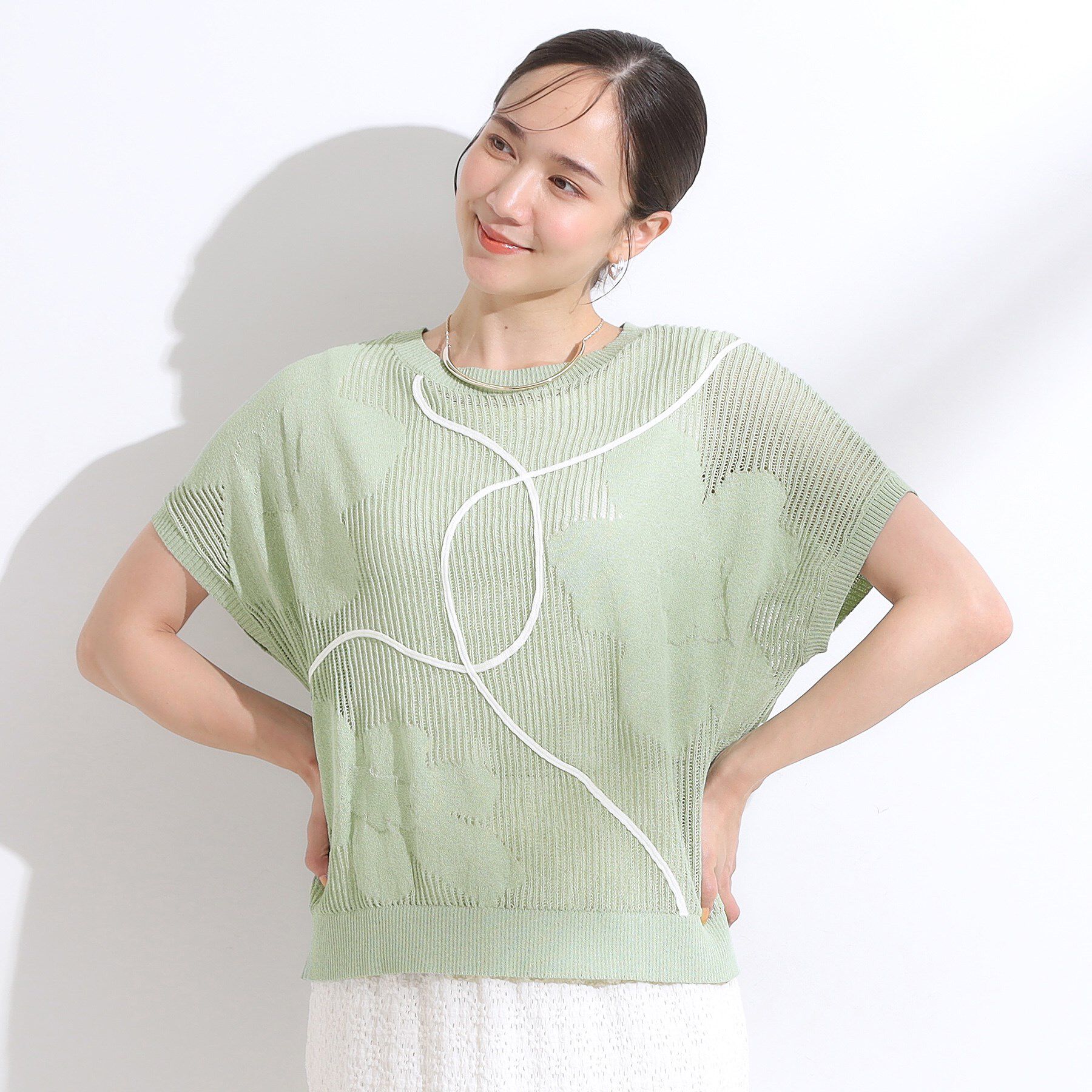 SHOO･LA･RUE「【S-LL】にょろにょろ刺繍 透かし編みニット」|ニット・セーター|