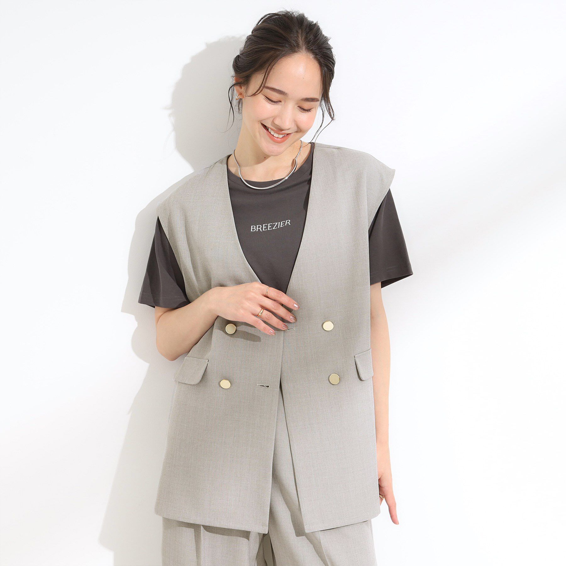 SHOO･LA･RUE「【S-LL/セットアップ可/洗濯後しわになりにくい】ダブルベスト」|ベスト・ジレ|