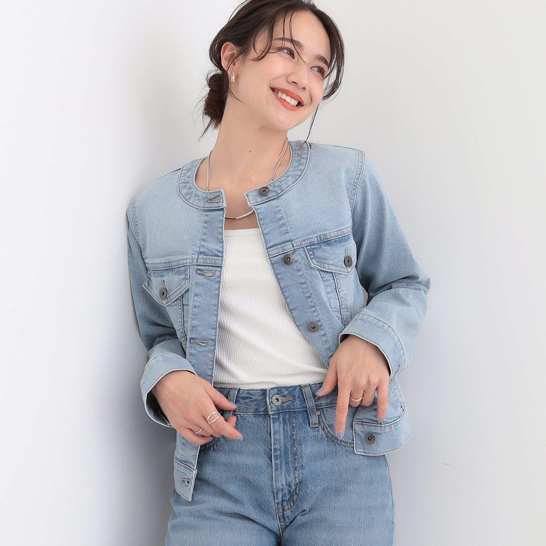 SHOO･LA･RUE「【SHOO・LA・RUE DENIM】大人のための ストレッチ コンパクトデニムジャケット」|デニムジャケット|ブルー(091)