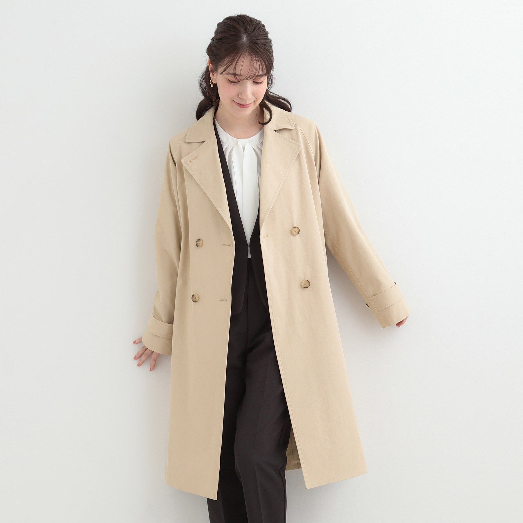 SHOO･LA･RUE「【S-LL/撥水】通勤や学校行事にも ロングトレンチコート」|トレンチコート|