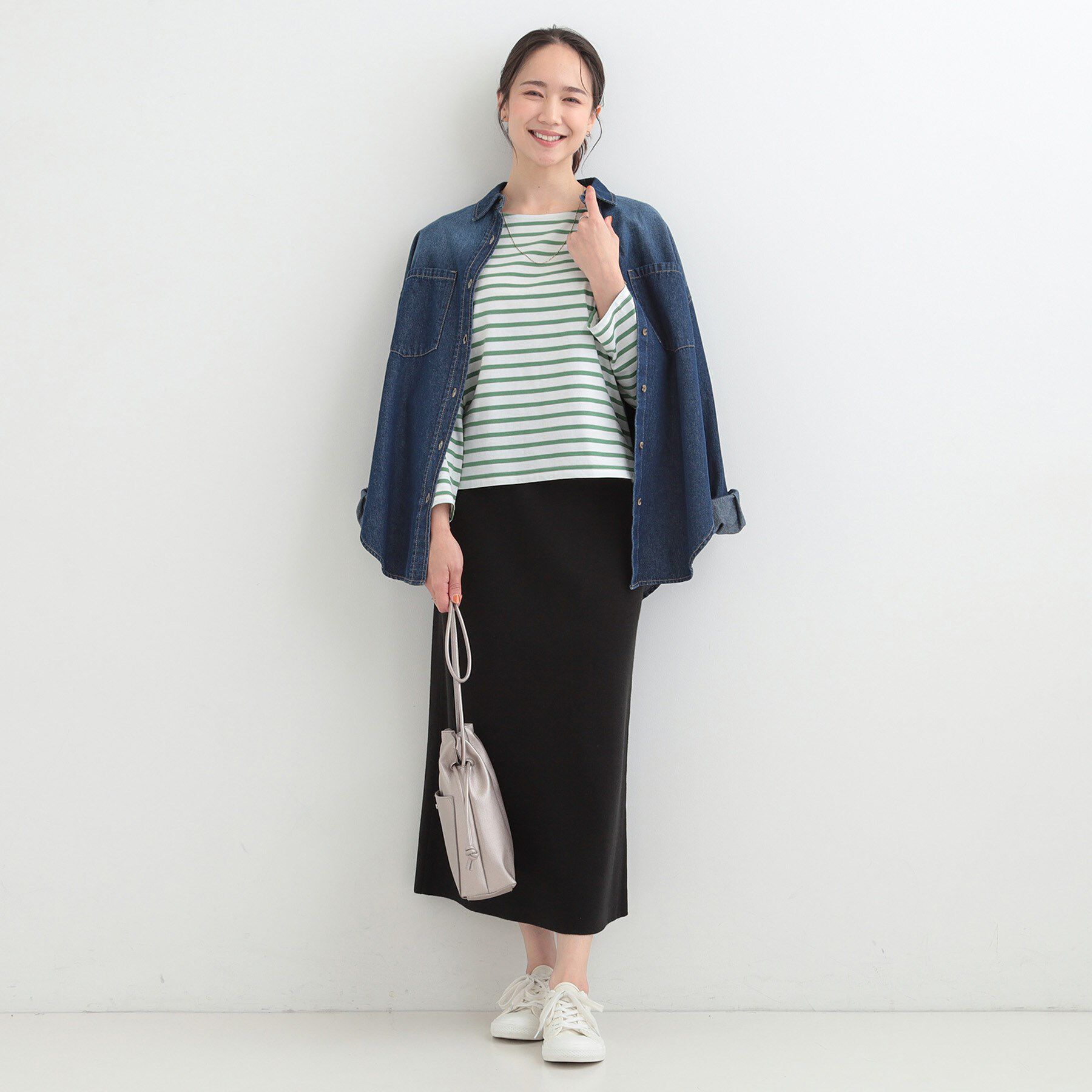 SHOO･LA･RUE「【S-LL/洗濯機可】着こなしいろいろ 首元すっきりボートネック ボーダーロンT」|Tシャツ・カットソー|