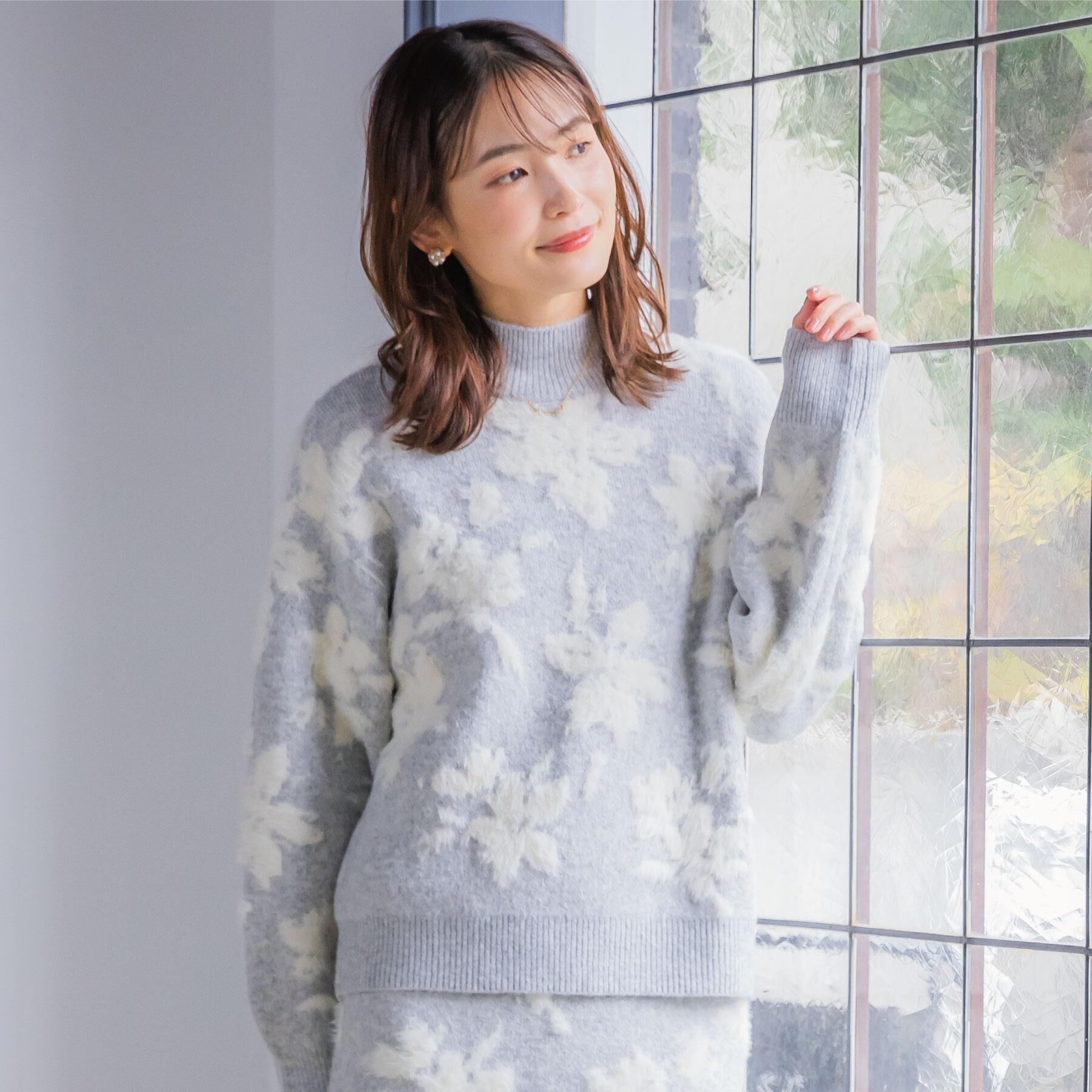 ITS&rsquo;DEMO「【手洗い可／セットアップ可】花柄フェザージャカードニット」|ニット・セーター|