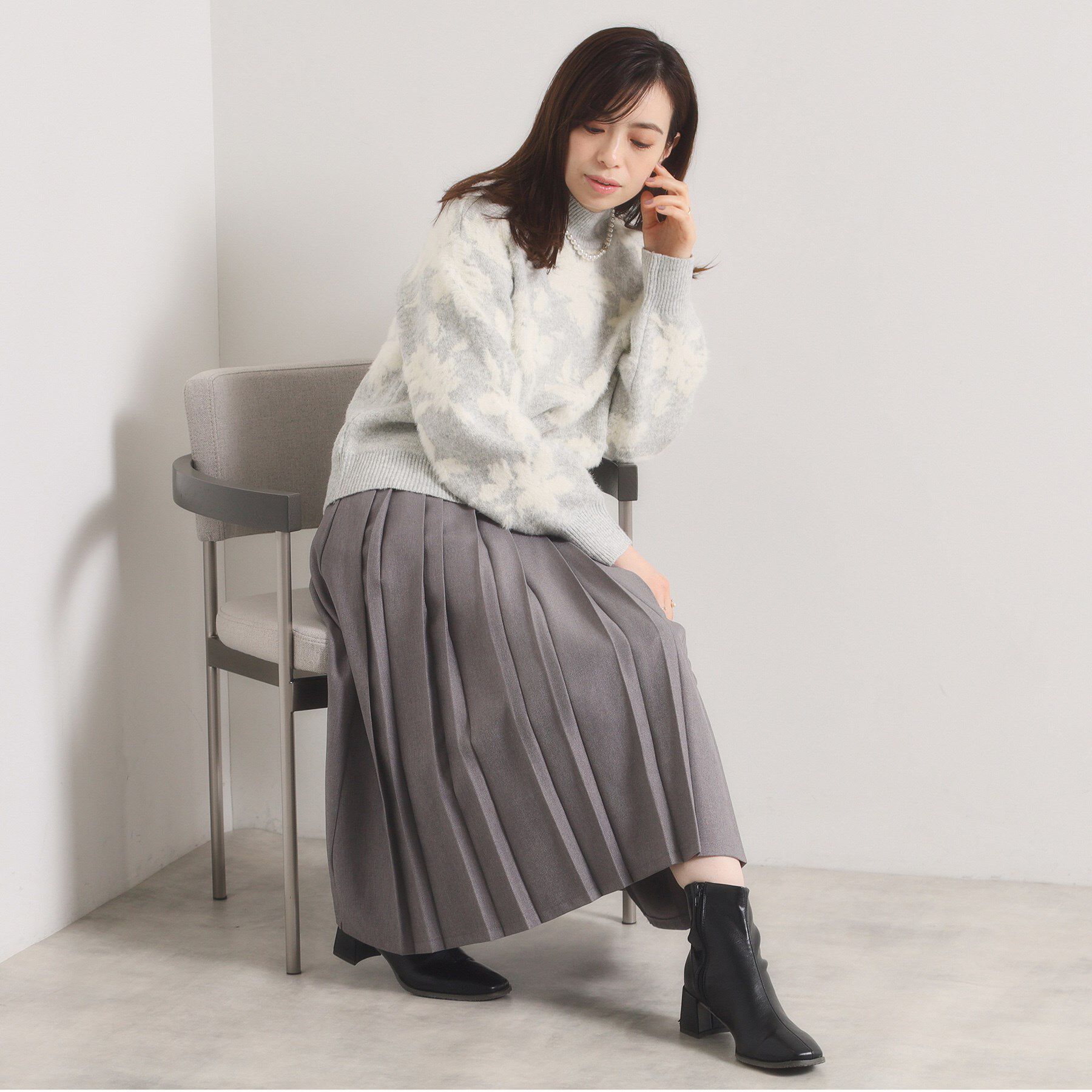 ITS&rsquo;DEMO「【手洗い可／セットアップ可】花柄フェザージャカードニット」|ニット・セーター|