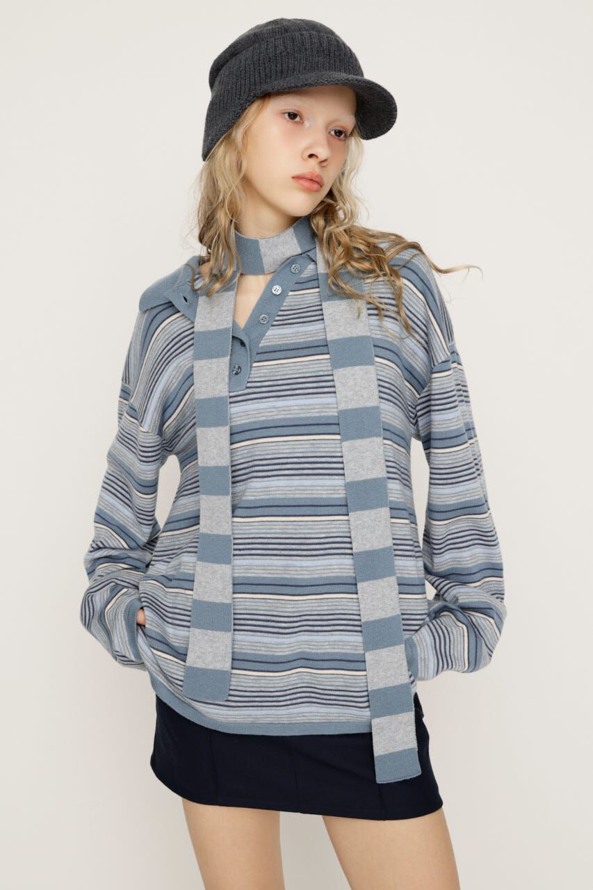 SLY「HG KNIT ASYMMETRY トップス」|ニット・セーター|M/BLU7