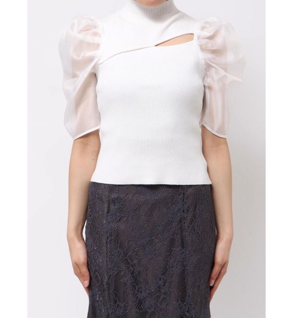 MERCURYDUO「2WAY異素材パフスリーブカットアウトニット」|ニット・セーター|