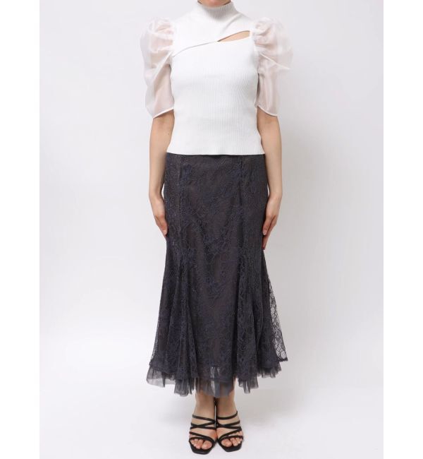 MERCURYDUO「2WAY異素材パフスリーブカットアウトニット」|ニット・セーター|