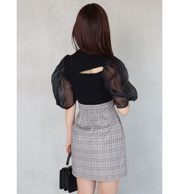 MERCURYDUO「2WAY異素材パフスリーブカットアウトニット」|ニット・セーター|