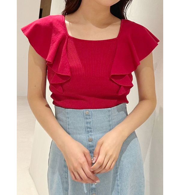 MERCURYDUO「2WAY総針ラッフルコンパクトニット」|ニット・セーター|レッド