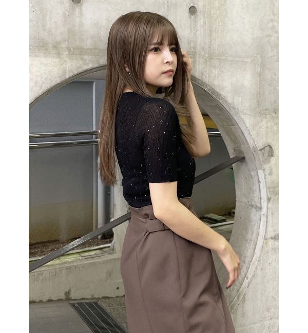 MURUA「スパンコールハーフスリーブニット」|ニット・セーター|