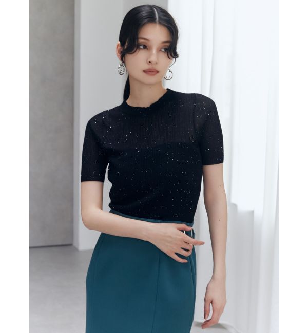 MURUA「スパンコールハーフスリーブニット」|ニット・セーター|