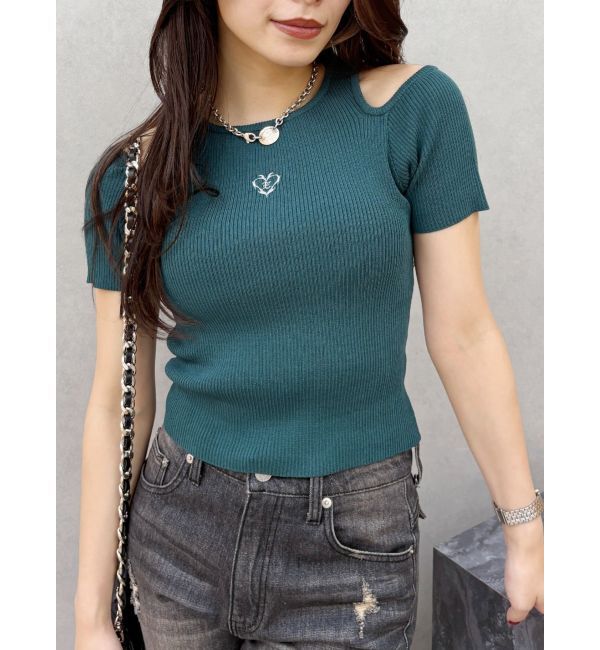 EVRIS「オープンショルダーニット」|ニット・セーター|グリーン