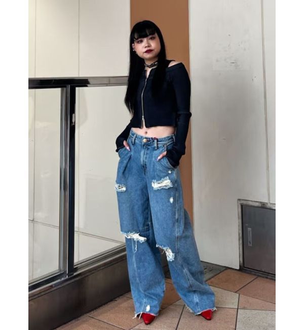 jouetie「カットアウトジップニット」|カーディガン|