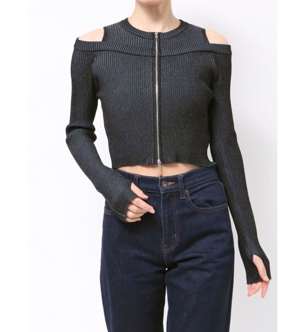 jouetie「カットアウトジップニット」|カーディガン|