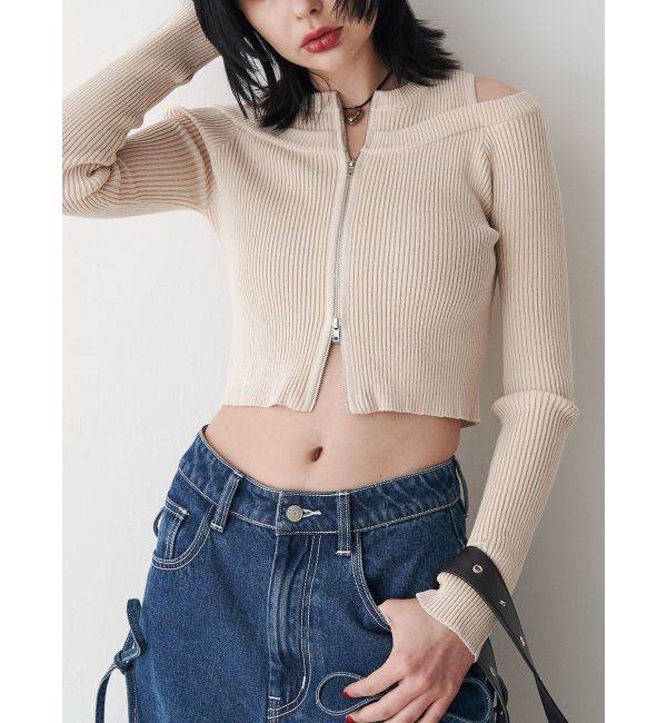 jouetie「カットアウトジップニット」|カーディガン|