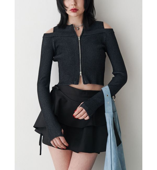 jouetie「カットアウトジップニット」|カーディガン|ブラック