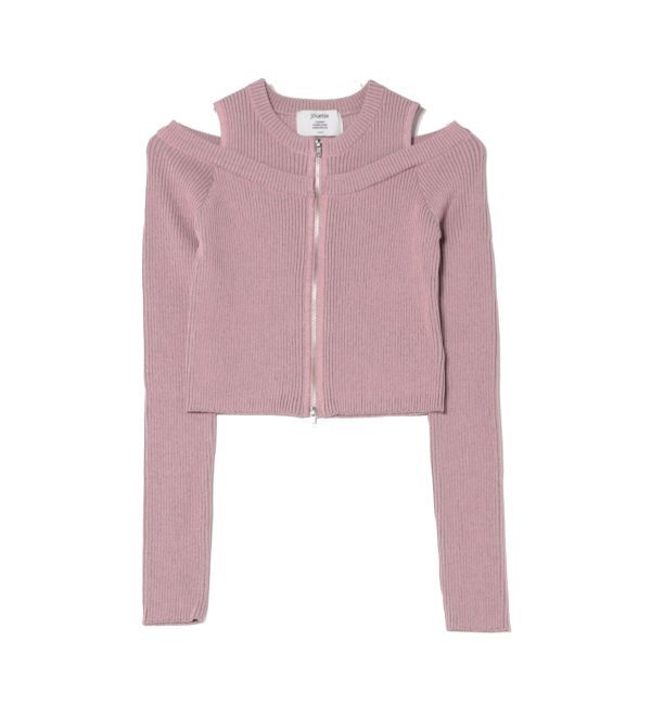 jouetie「カットアウトジップニット」|カーディガン|ピンク
