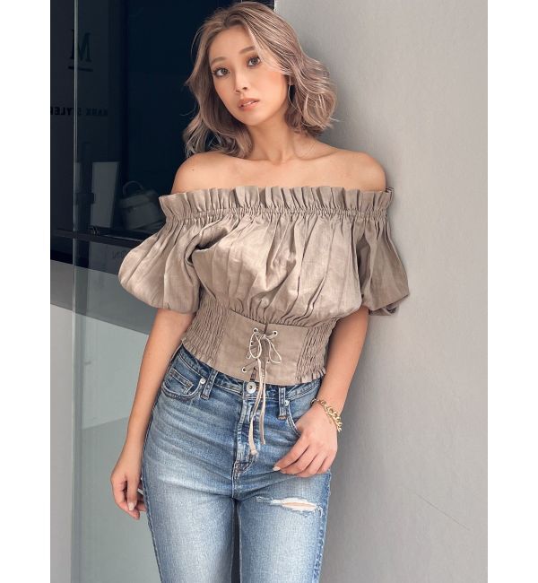 GYDA「2WAYギャザーオフショル コルセットブラウス」|シャツ・ブラウス|