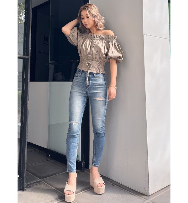 GYDA「2WAYギャザーオフショル コルセットブラウス」|シャツ・ブラウス|