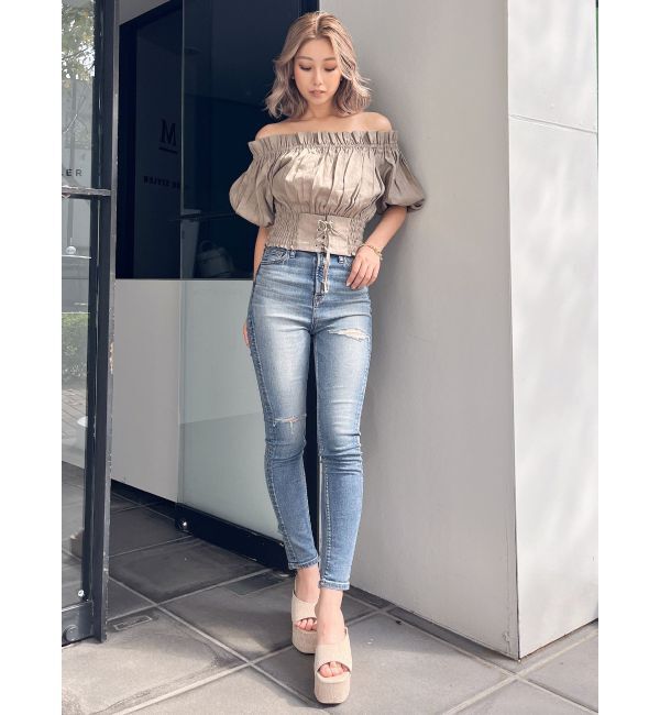 GYDA「2WAYギャザーオフショル コルセットブラウス」|シャツ・ブラウス|