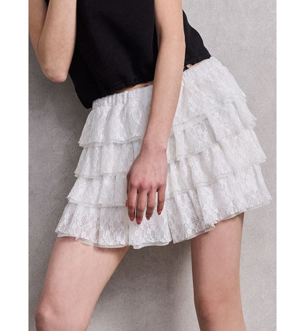 GYDA「Mix material フリルデザインショートパンツ」|その他|オフホワイト