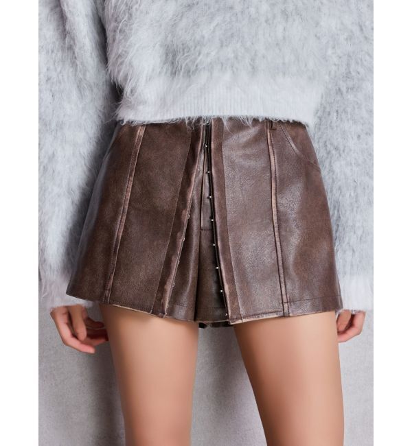 GYDA「フェイクレザーレイヤーショートパンツ」|その他|ブラウン