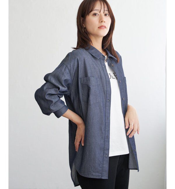 ikka「セルロース／デニムポケ付きシャツ」|シャツ・ブラウス|ネイビーブルー