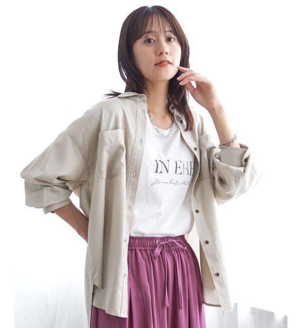 ikka「セルロース／デニムポケ付きシャツ」|シャツ・ブラウス|ベージュ