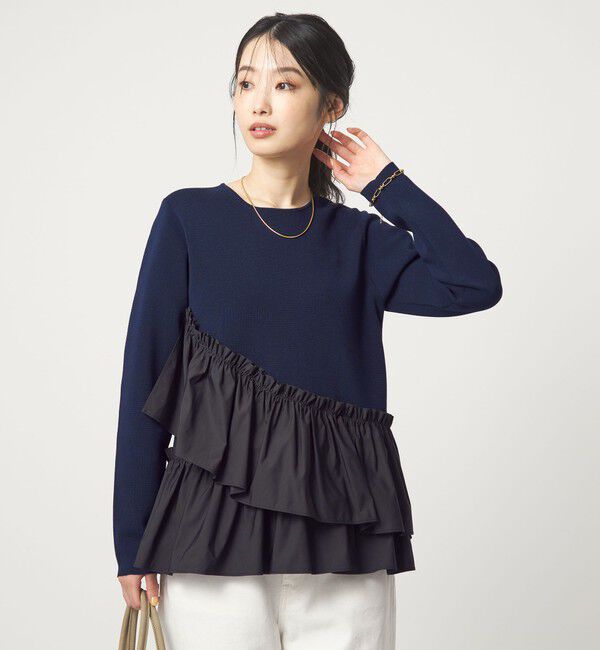 UNITED ARROWS green label relaxing「タフタ ドッキング ペプラム プルオーバー ニット ウォッシャブル」|ニット・セーター|