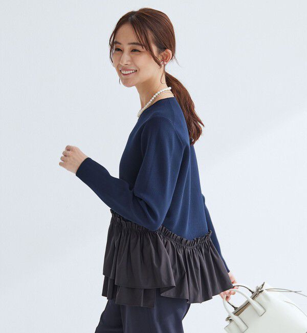 UNITED ARROWS green label relaxing「タフタ ドッキング ペプラム プルオーバー ニット ウォッシャブル」|ニット・セーター|