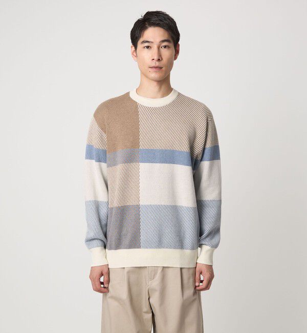 UNITED ARROWS green label relaxing「カラー ブロック ジャカード クルーネック ニット」|ニット・セーター|