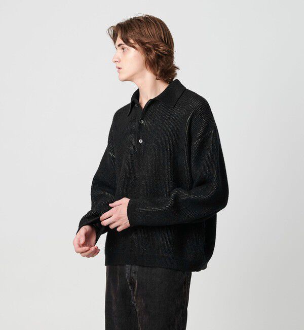 MONKEY TIME「ループヤーン プレーティング ポロシャツ」|ニット・セーター|BLACK