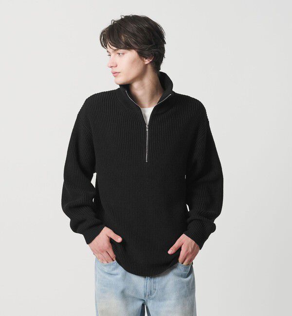 MONKEY TIME「バルキー アゼ ハーフジップ ニット」|ニット・セーター|