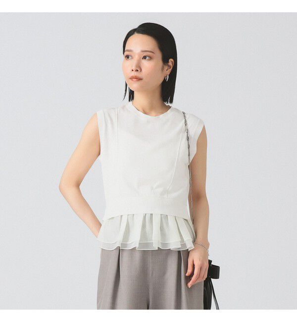 Ray BEAMS 「シアー ペプラム クルーネック ノースリーブ ニット」|ニット・セーター|OFF_WHITE