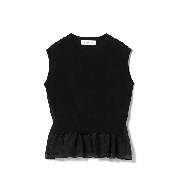 Ray BEAMS 「シアー ペプラム クルーネック ノースリーブ ニット」|ニット・セーター|