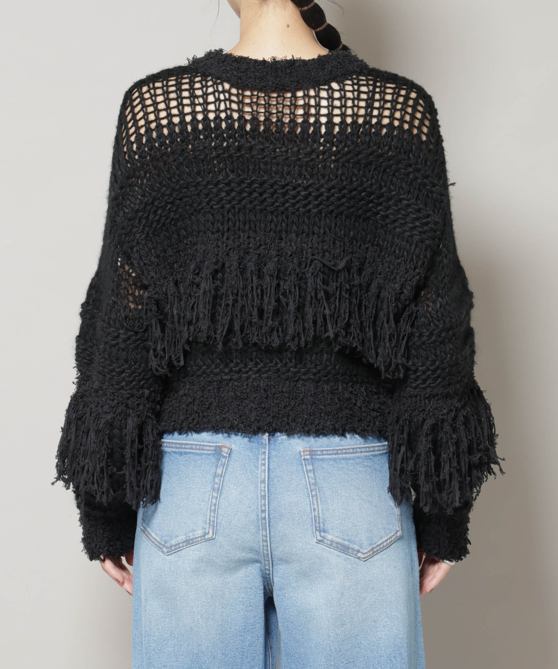 nano･universe「異素材ボーダーフリンジニットプルオーバー」|ニット・セーター|