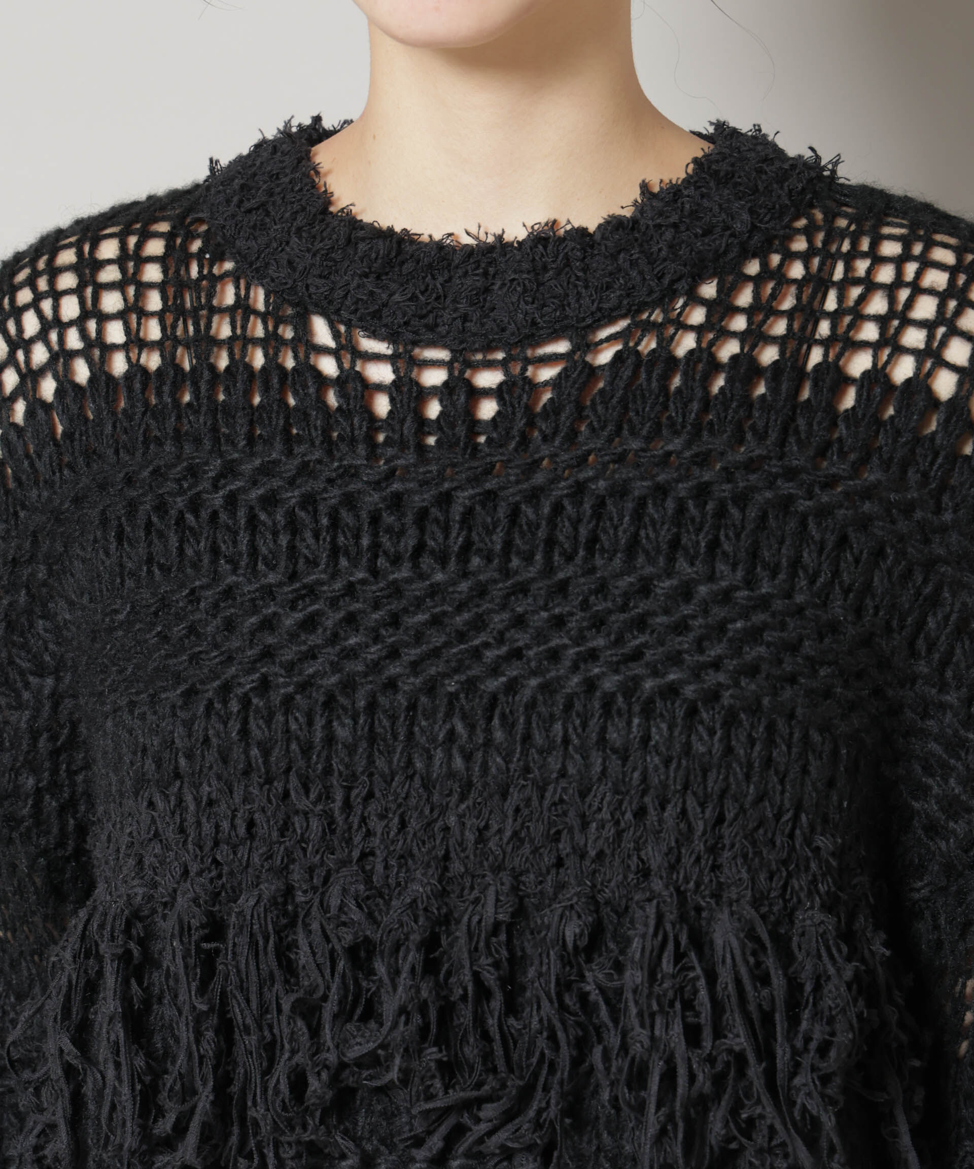 nano･universe「異素材ボーダーフリンジニットプルオーバー」|ニット・セーター|