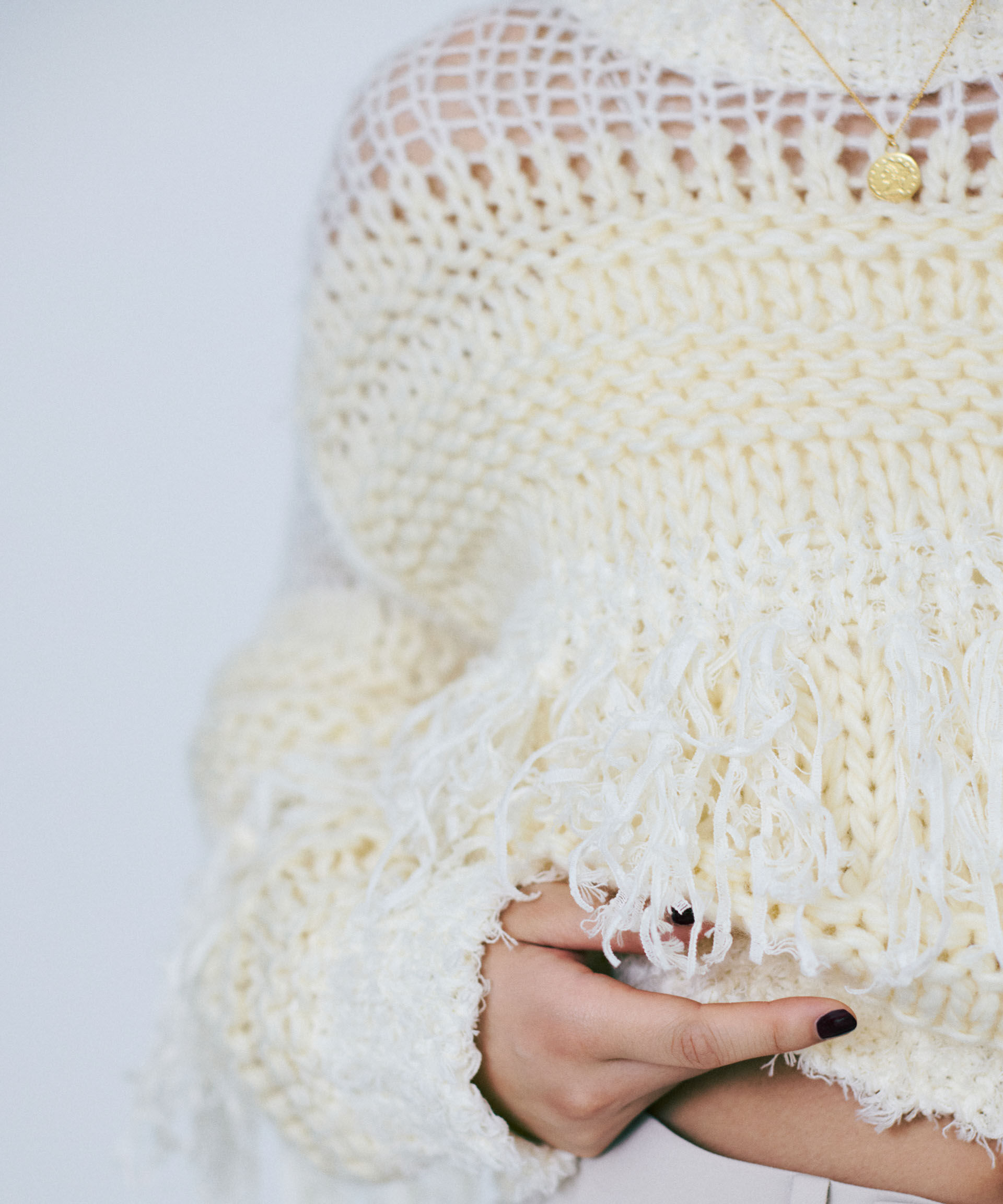 nano･universe「異素材ボーダーフリンジニットプルオーバー」|ニット・セーター|