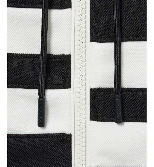 LACOSTE「アシンメトリーボーダーハイネック ドローストリング 鹿の子地 トラックジャケット」|スウェット・ジャージ|