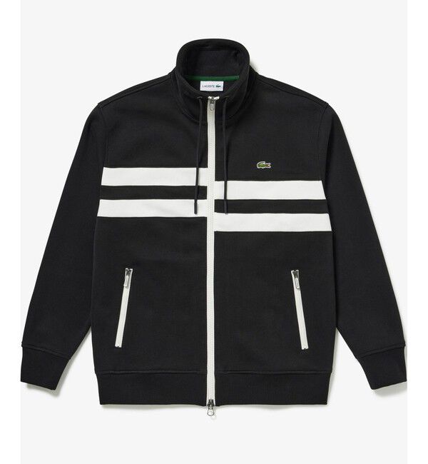 LACOSTE「アシンメトリーボーダーハイネック ドローストリング 鹿の子地 トラックジャケット」|スウェット・ジャージ|